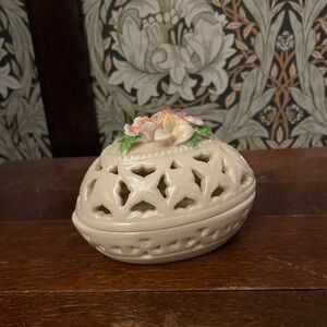 Cream Ceramic Floral Trinket Box